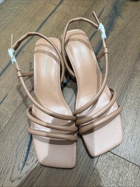 BCBGeneration Nude Strappy Square-Toe Heels